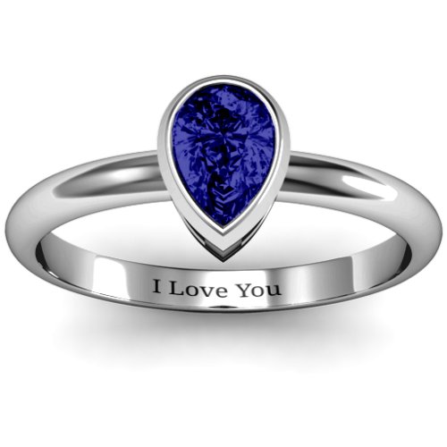 Pear with Raised Bezel Set Ring – Sterling Silver with Blue Sapphire