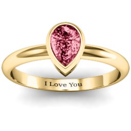 Pear with Raised Bezel Set Ring in 9K Solid Yellow Gold with Red Premium Zirconia