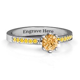 8 Prong Set Solitaire Ring with Shoulder Accents