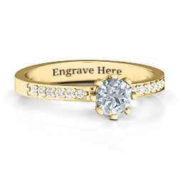 8 Prong Set Solitaire Ring with Shoulder Accents in 9K Solid Yellow Gold with Cubic Zirconia and White Premium Zirconia