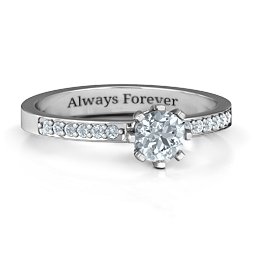 8 Prong Set Solitaire Ring with Shoulder Accents in 925 Sterling Silver with Diamond