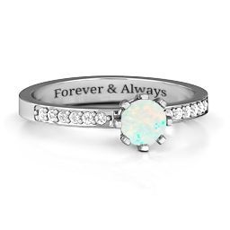 8 Prong Set Solitaire Ring with Shoulder Accents in 925 Sterling Silver with Opal and White Premium Zirconia