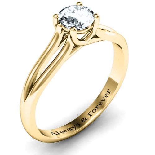 Split Shank Solitaire Ring – 9kt Yellow Gold with Cubic Zirconia