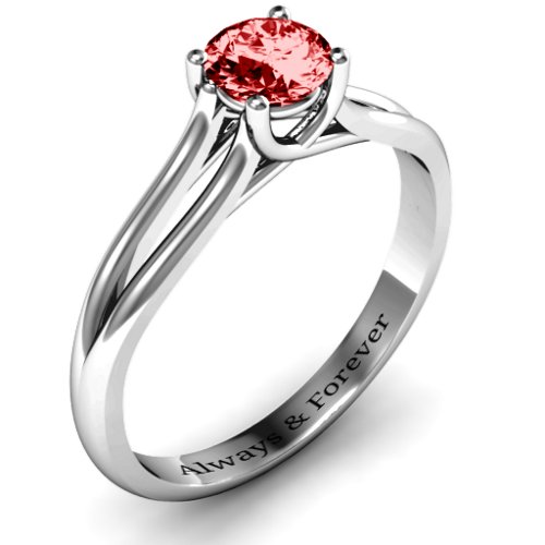 Split Shank Solitaire Ring – Sterling Silver with Garnet