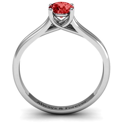 Split Shank Solitaire Ring – Sterling Silver with Garnet