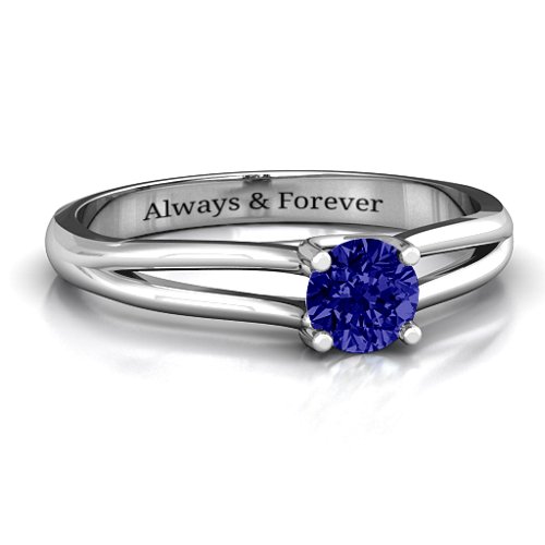 Split Shank Solitaire Ring – Sterling Silver with Blue Sapphire