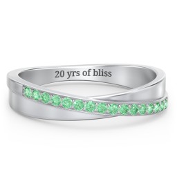 Accent Crossover Ring in 925 Sterling Silver with Green Premium Zirconia