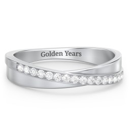Accent Crossover Ring in 925 Sterling Silver with White Premium Zirconia