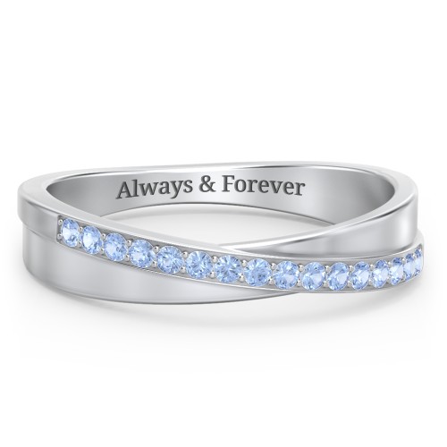 Accent Crossover Ring – Sterling Silver with Fancy Blue Premium Zirconia