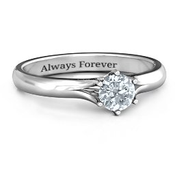 6 Prong Solitaire Ring in 925 Sterling Silver with Diamond