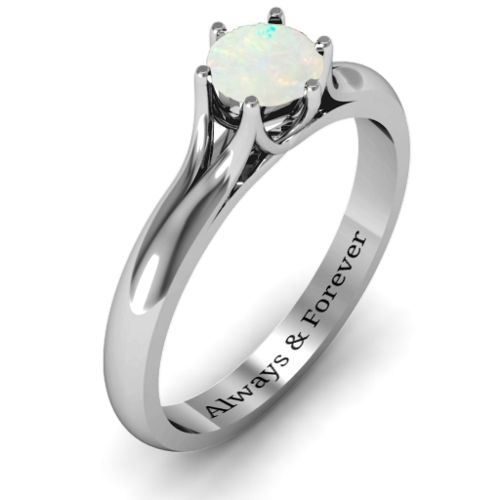 6 Prong Solitaire Ring – Sterling Silver with Opal