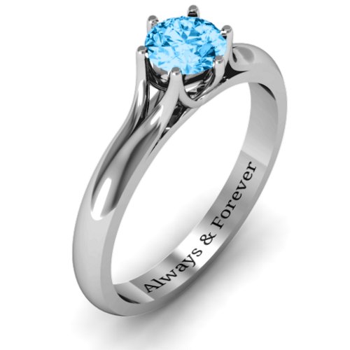 6 Prong Solitaire Ring – Sterling Silver with Blue Topaz