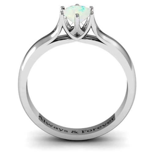 6 Prong Solitaire Ring – Sterling Silver with Opal