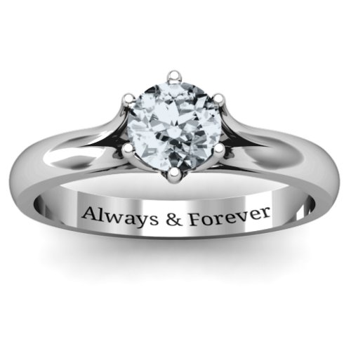 6 Prong Solitaire Ring – Sterling Silver with Diamond