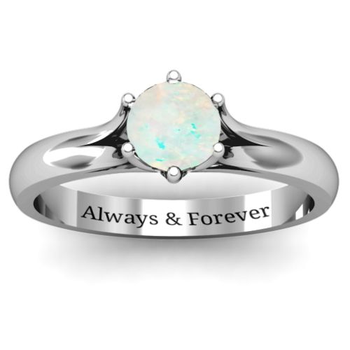 6 Prong Solitaire Ring – Sterling Silver with Opal