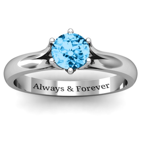6 Prong Solitaire Ring – Sterling Silver with Blue Topaz