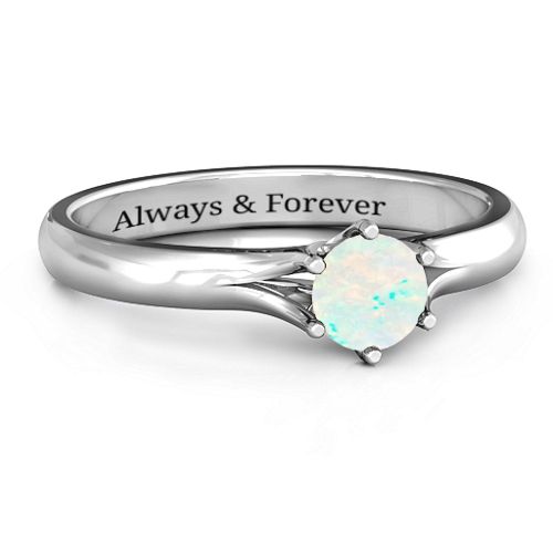 6 Prong Solitaire Ring – Sterling Silver with Opal