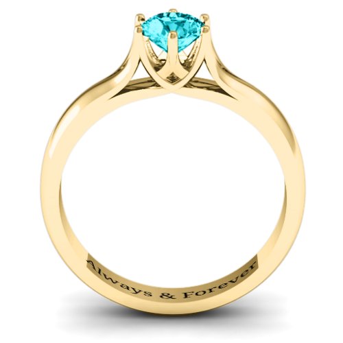 6 Prong Solitaire Ring – 9kt Yellow Gold with Mint Premium Zirconia