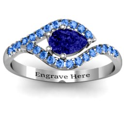 Golden Eye Pear Ring with Accent Infusion in 925 Sterling Silver with Blue Sapphire and Fancy Blue Premium Zirconia
