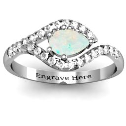 Golden Eye Pear Ring with Accent Infusion in 925 Sterling Silver with Opal and White Premium Zirconia