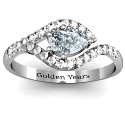 Golden Eye Pear Ring with Accent Infusion in 925 Sterling Silver with Cubic Zirconia and White Premium Zirconia