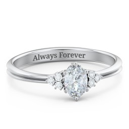 Solitaire Oval with Triple Accents Ring in 925 Sterling Silver with Diamond