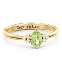 Solitaire Oval with Triple Accents Ring in 9K Solid Yellow Gold with Peridot, Fancy Yellow Premium Zirconia, and Cubic Zirconia