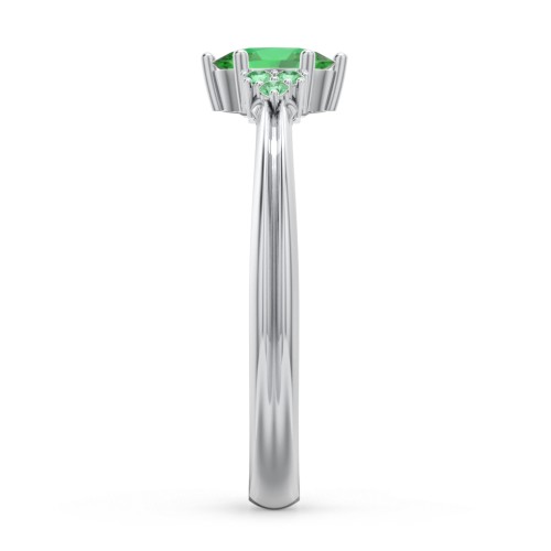 Solitaire Oval with Triple Accents Ring – Sterling Silver with Emerald and Green Premium Zirconia