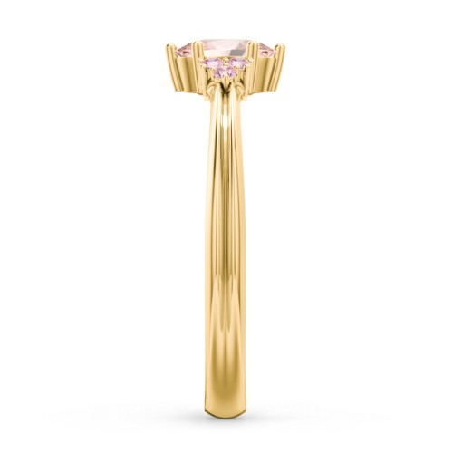 Solitaire Oval with Triple Accents Ring – 18K Gold Plated Silver with Morganite and Fancy Pink Premium Zirconia