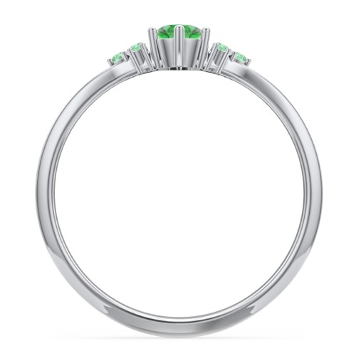 Solitaire Oval with Triple Accents Ring – Sterling Silver with Emerald and Green Premium Zirconia