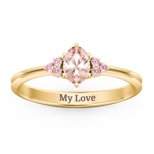 Solitaire Oval with Triple Accents Ring – 18K Gold Plated Silver with Morganite and Fancy Pink Premium Zirconia