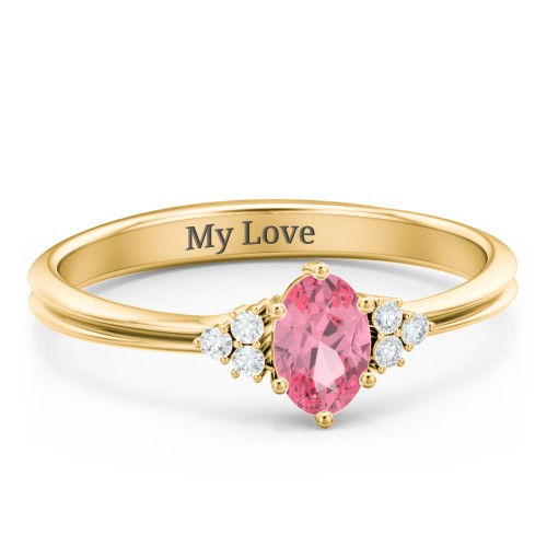 Solitaire Oval with Triple Accents Ring – 18K Gold Plated Silver with Pink Tourmaline and White Premium Zirconia