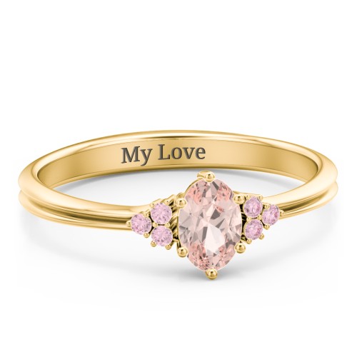 Solitaire Oval with Triple Accents Ring – 18K Gold Plated Silver with Morganite and Fancy Pink Premium Zirconia