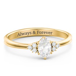 Solitaire Oval with Triple Accents Ring in 18K Gold Plated Silver with White Sapphire and White Premium Zirconia