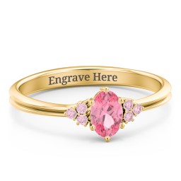 Solitaire Oval with Triple Accents Ring in 18K Gold Plated Silver with Pink Tourmaline and Fancy Pink Premium Zirconia