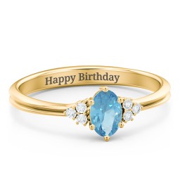 Solitaire Oval with Triple Accents Ring in 18K Gold Plated Silver with Blue Topaz