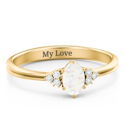 Solitaire Oval with Triple Accents Ring in 18K Gold Plated Silver with Opal and White Premium Zirconia