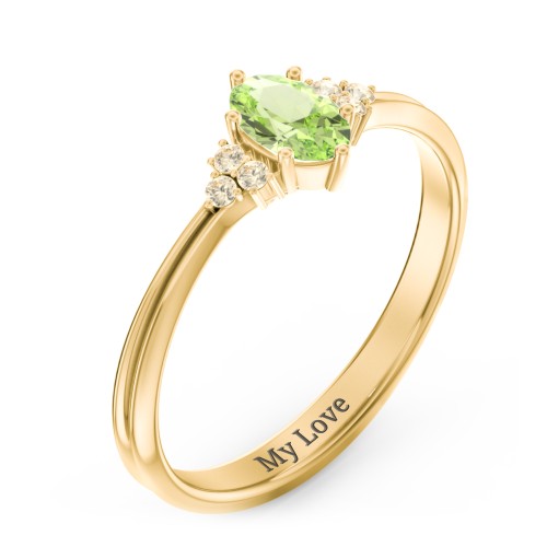 Solitaire Oval with Triple Accents Ring – 18K Gold Plated Silver with Peridot and Fancy Yellow Premium Zirconia