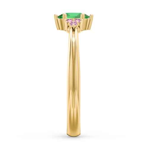 Solitaire Oval with Triple Accents Ring – 18K Gold Plated Silver with Emerald and Red Premium Zirconia