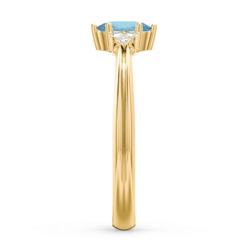 Solitaire Oval with Triple Accents Ring – 18K Gold Plated Silver with Blue Topaz and Diamond