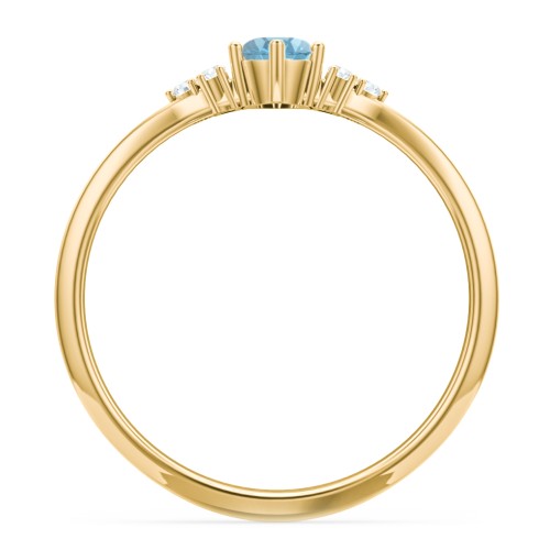 Solitaire Oval with Triple Accents Ring – 18K Gold Plated Silver with Blue Topaz and Diamond