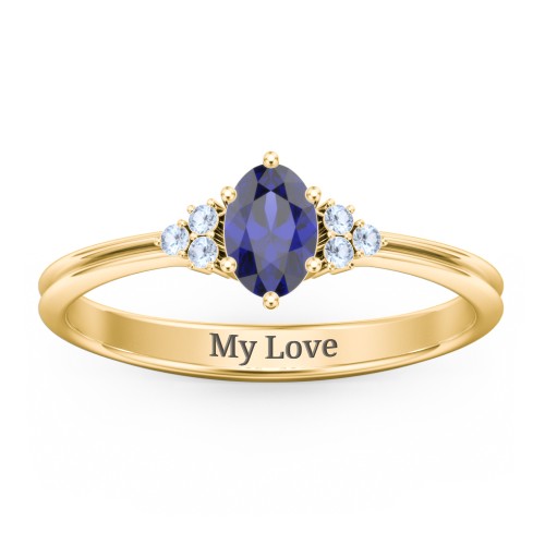 Solitaire Oval with Triple Accents Ring – 18K Gold Plated Silver with Blue Sapphire and Fancy Blue Premium Zirconia