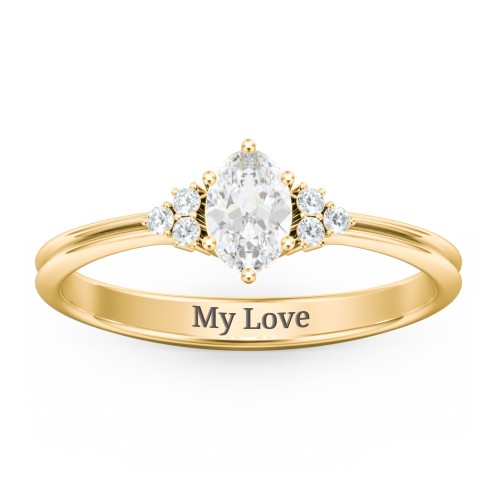 Solitaire Oval with Triple Accents Ring – 18K Gold Plated Silver with White Sapphire and White Premium Zirconia