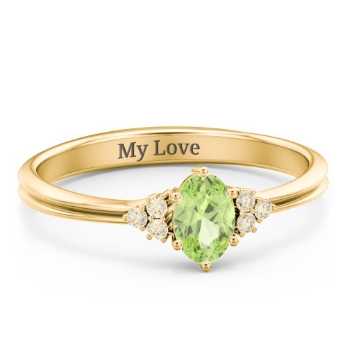 Solitaire Oval with Triple Accents Ring – 18K Gold Plated Silver with Peridot and Fancy Yellow Premium Zirconia