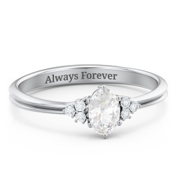 Solitaire Oval with Triple Accents Ring in 925 Sterling Silver with Diamond