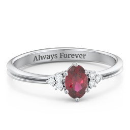 Solitaire Oval with Triple Accents Ring in 925 Sterling Silver with Ruby, White Premium Zirconia, and Cubic Zirconia