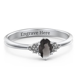 Solitaire Oval with Triple Accents Ring in 925 Sterling Silver with Smokey Quartz, Black Premium Zirconia, and Diamond