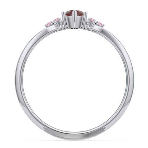 Solitaire Oval with Triple Accents Ring – Sterling Silver with Garnet and Red Premium Zirconia