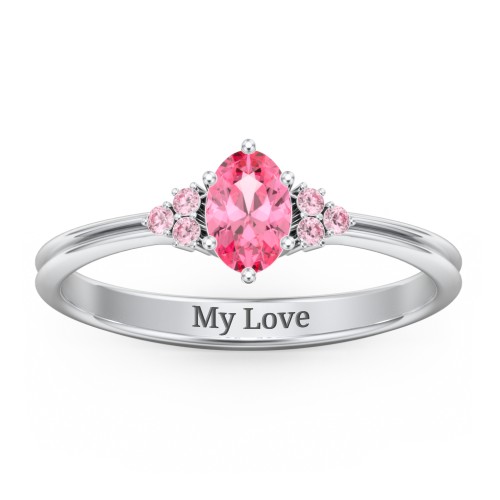 Solitaire Oval with Triple Accents Ring – Sterling Silver with Pink Tourmaline and Fancy Pink Premium Zirconia