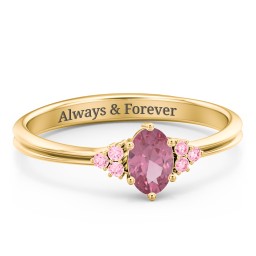 Solitaire Oval with Triple Accents Ring in 9K Solid Yellow Gold with Pink Tourmaline, Fancy Pink Premium Zirconia, and Cubic Zirconia